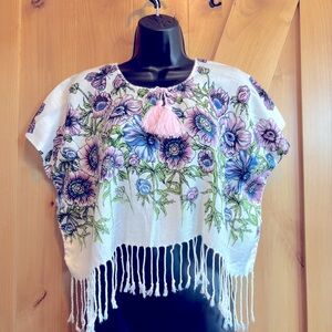 💕New Listing 💕 Handmade floral and butterfly crop top with fringes